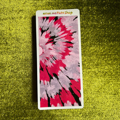Tie-dye sticker sheet with 'neon mothership' text on a textured green background