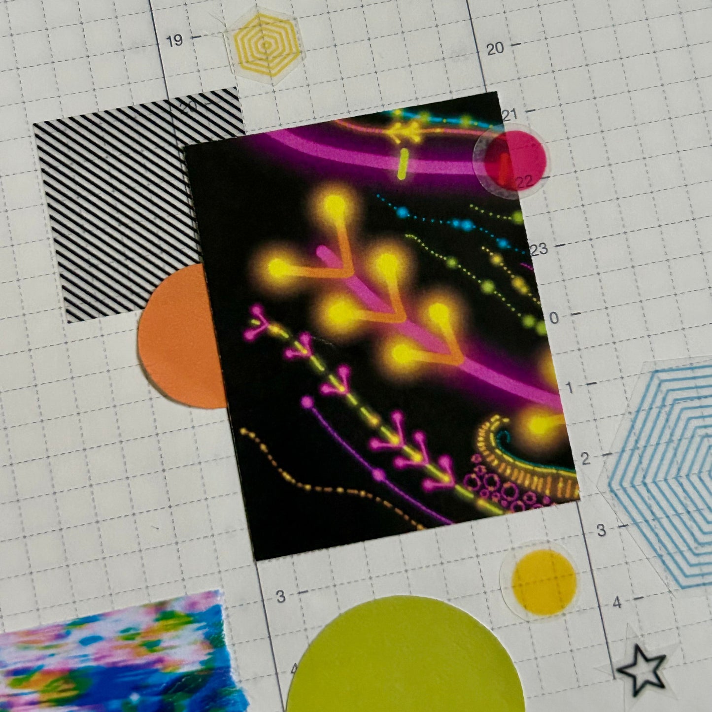 Colorful abstract design on an open planner spread