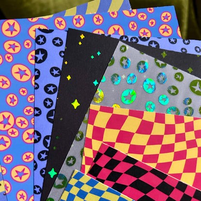 Collection of colorful patterned paper sheets