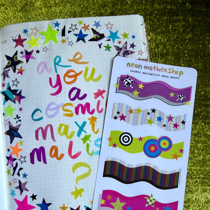 sheet of wavy stickers with star designs on a colorful journal page