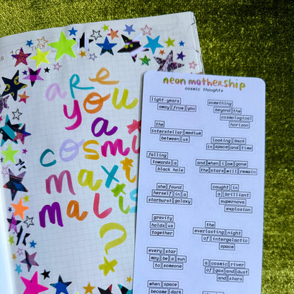 sheet of word bubble stickers on a colorful journal page